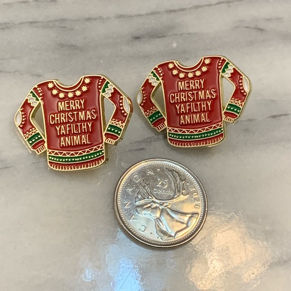 2 Red Christmas Sweater Pins “Merry Christmas Ya Filthy Animal” - Picture 2 of 3
